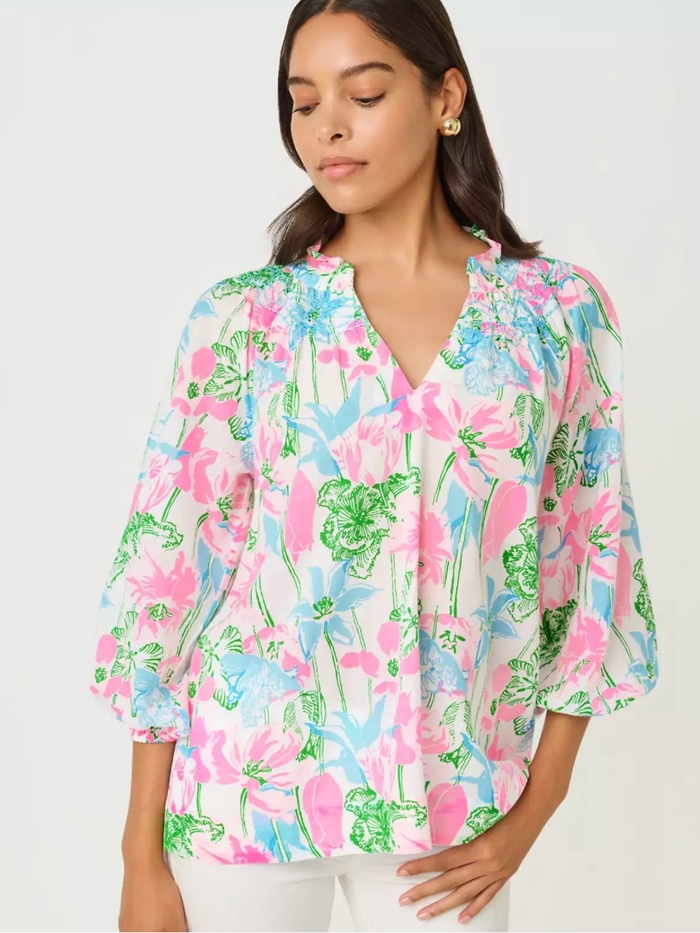 NWT Lilly Pulitzer Lourdes Top Size L in Viney Liney Resort White